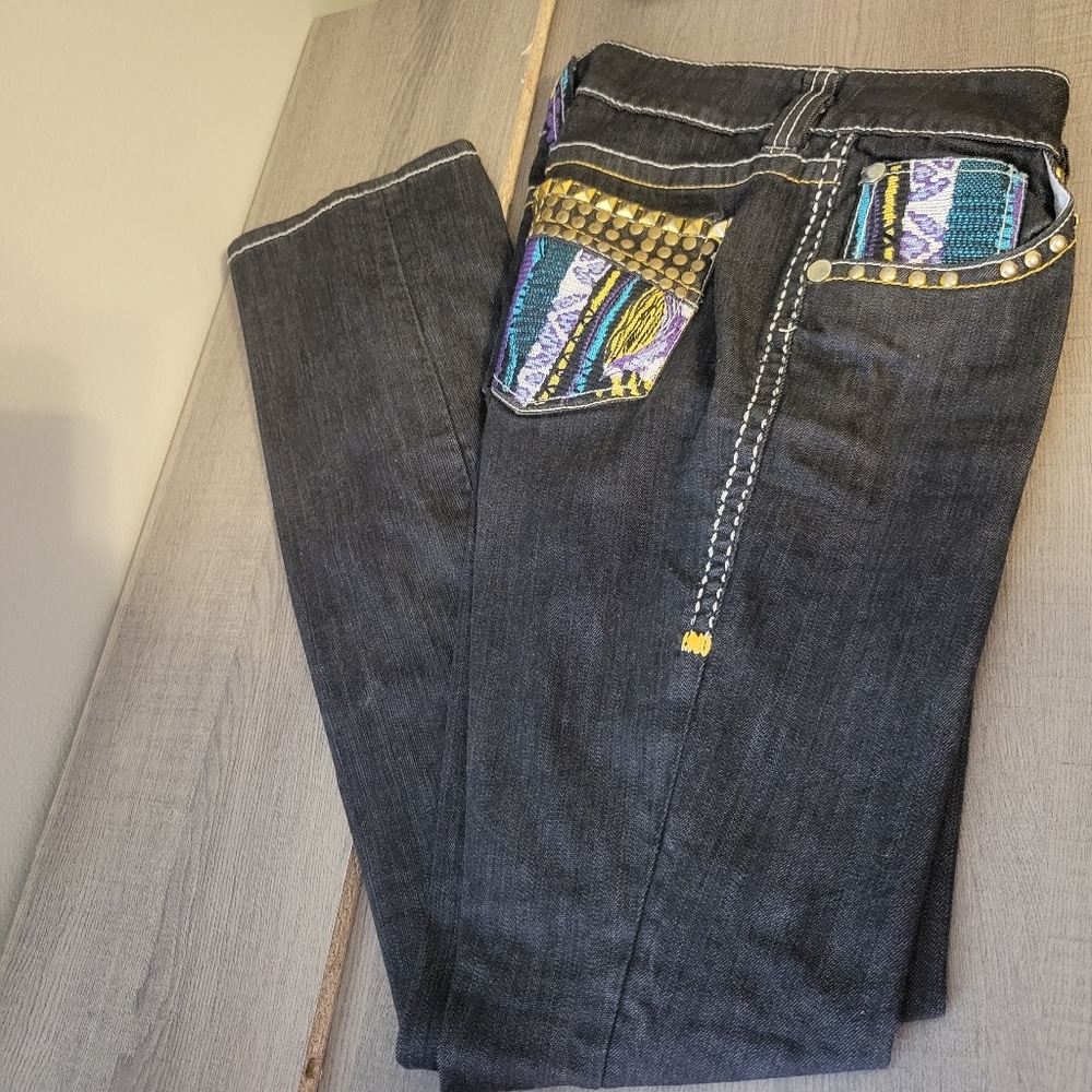 Coogi‎ Jeans Size 9/10 Womens Embroidered Designs Pockets Black Straight Leg